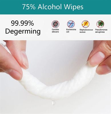 ผ้าเช็ดทำความสะอาดเปียกแบบไม่ทอแอลกอฮอล์ 75% สำหรับการทำความสะอาดผิวด้วยน้ำยาฆ่าเชื้อ